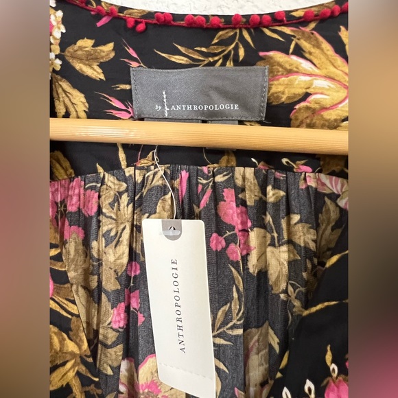 Anthropologie Deep-V Tunic Top Floral Blouse Corset Peplum Long Sleeve Size M - Picture 6 of 10